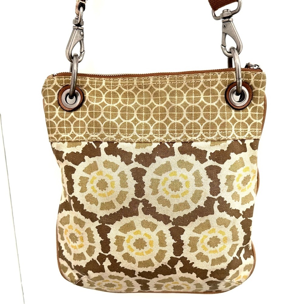 FOSSIL 🌞 Brown, Yellow & Beige Canvas Crossbody Bag - Picture 4 of 13
